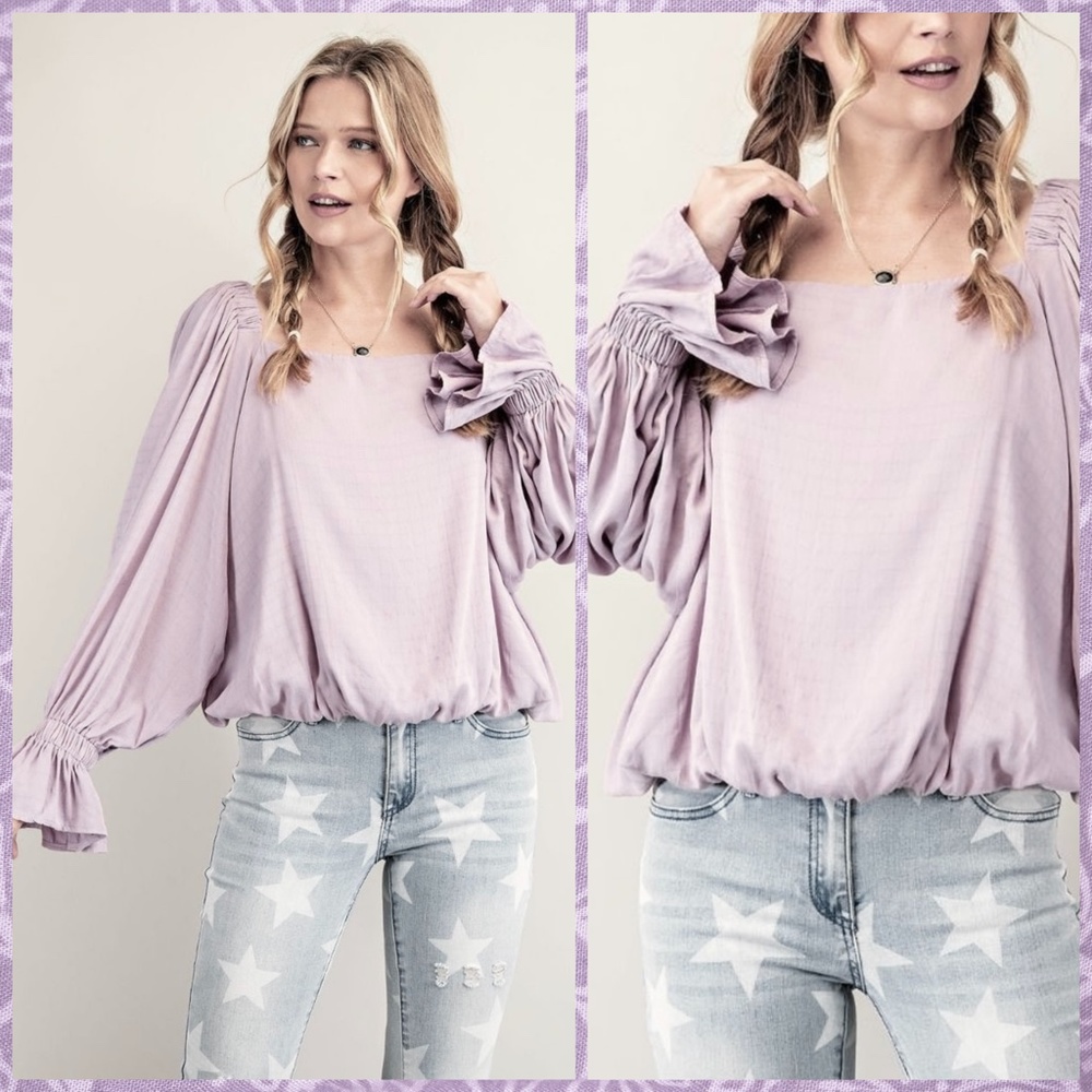 NWT EASEL Sexy Open Back Top WTie,Square Neck,Exaggerated Sleeves, Ruffled Cuffs - Picture 14 of 16